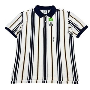 Element White Polo Shirt with Blue and Gold Stripes Organic Cotton NWT